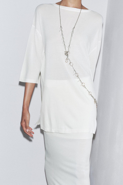 ZARA ТРИКОТАЖНЫЙ ТОП ОВЕРСАЙЗ, ЭКРЮ