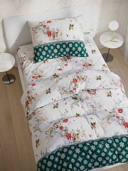 Постельное белье перкаль Сказка "Сочельник (зел)" 1,5-сп Наволочка 50х70 см 1 шт Простынь 150x215 см Пододеяльник 145x215 см