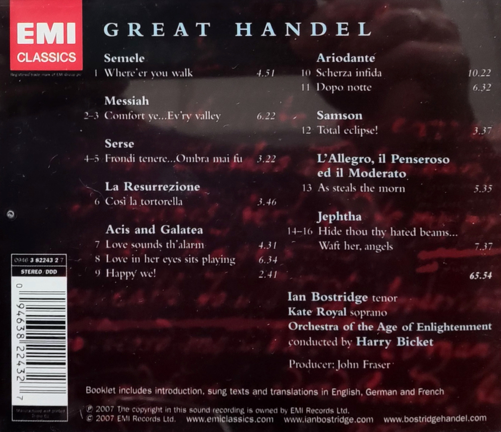 Ian Bostridge, Orchestra Of The Age Of Enlightenment, Harry Bicket / Handel: Great Handel (CD)