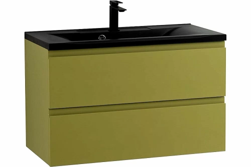 Тумба с раковиной Art&Max Bianchi 750-2C-SO-OM + 750-MR-FP-Nero 75 оливковая матовая