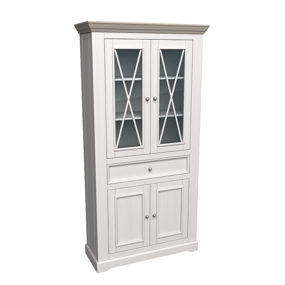 Шкаф для посуды «Форест» широкий 4 двери 1 ящик белый воск/антрацит