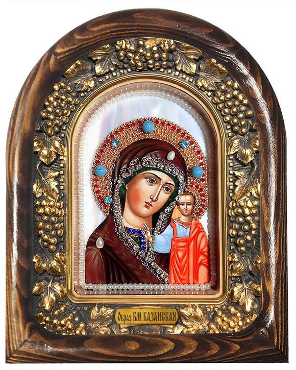 Божия Матерь Казанская (перламутр, жемчуг, бирюза)