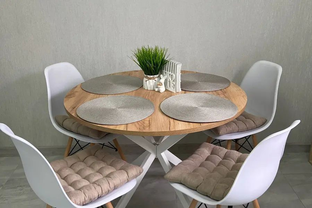 Стол кухонный обеденный круглый раздвижной Белый/Чёрный Муар, Мэдисон, 100,1х100х75 см