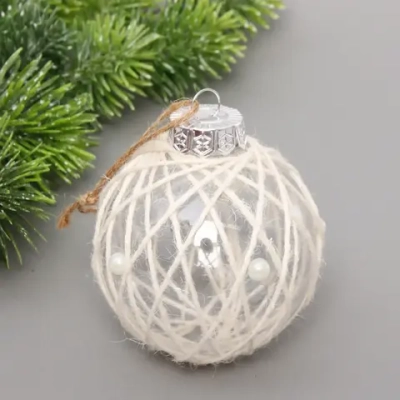 Новогодний шар «Морозное очарование» 8 см, Перламутр/Бежевый