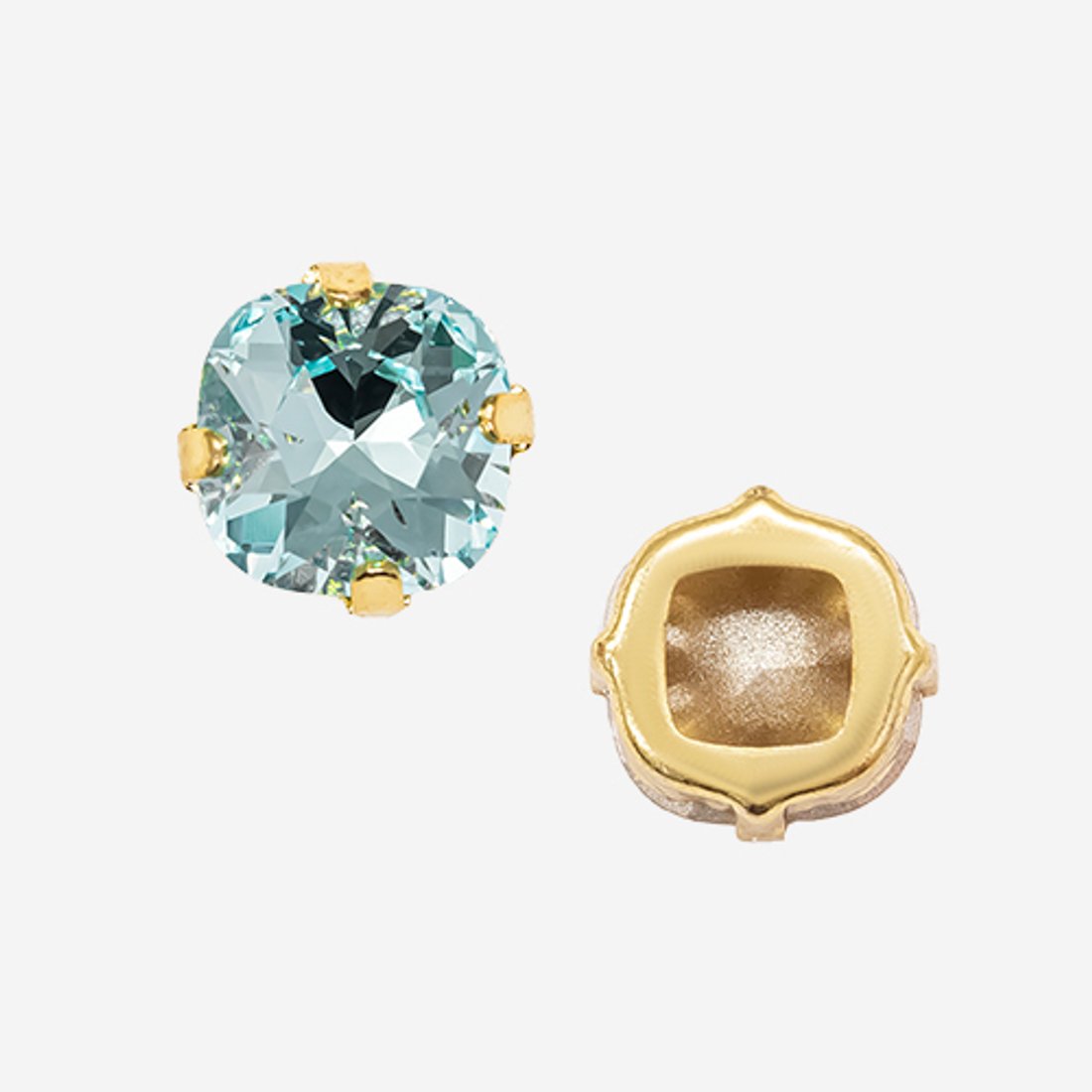 Кристалл Кушон (Сushion) в цапах, оттенок "Aquamarine", 9,2мм, позолота