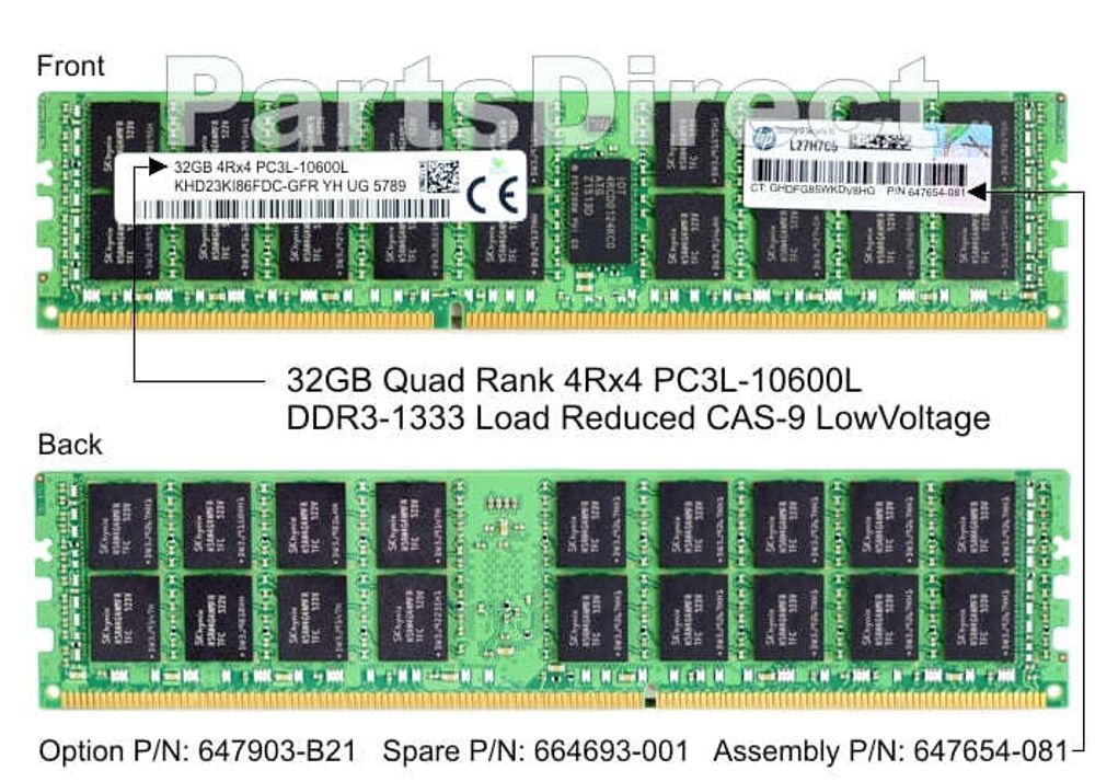 Модуль памяти HPE 647903-S21 HP 32-GB (1x32GB) SDRAM DIMM