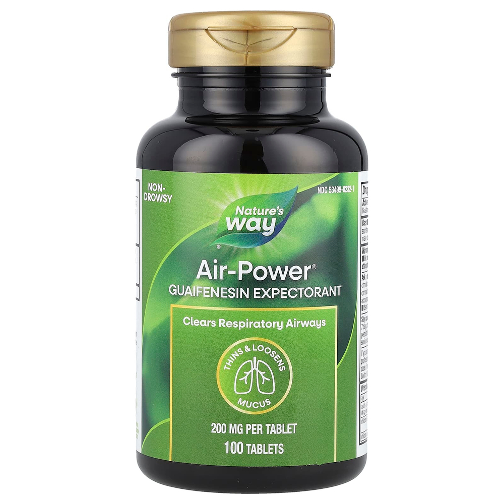 Nature's Way, Air-Power®, гвайфенезин отхаркивающее, 200 мг, 100 таблеток