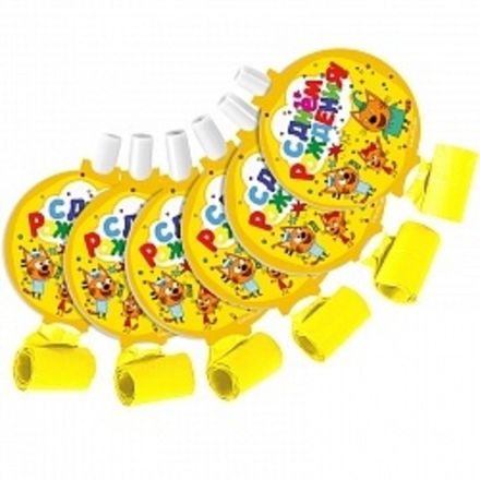 Языки-гудки "Три кота" желтые 6 шт