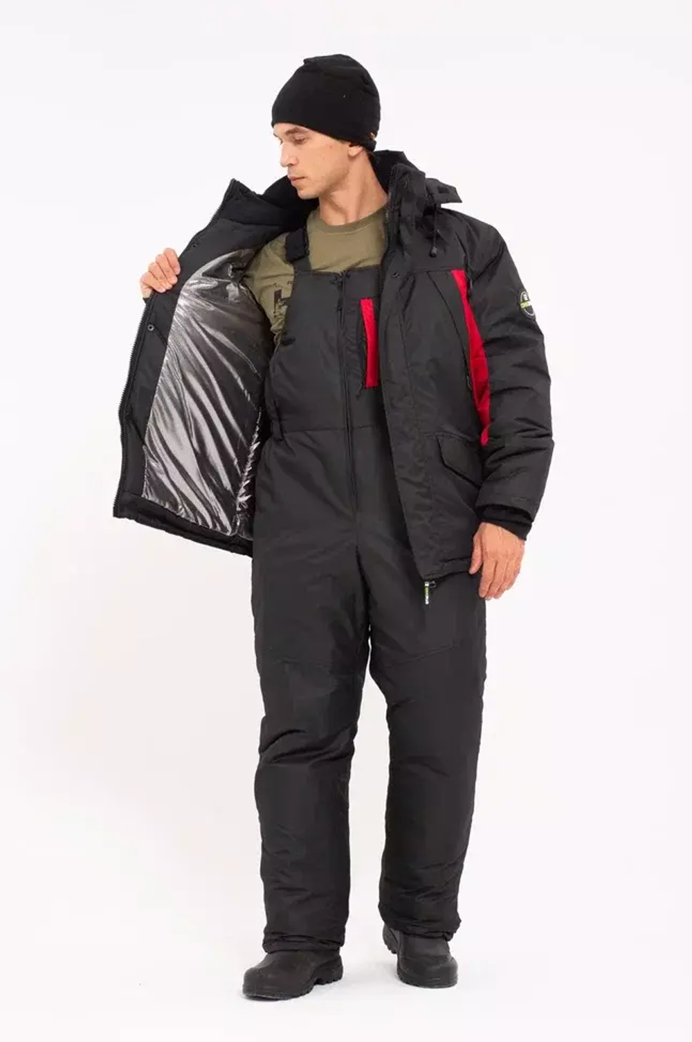Зимний мужской костюм-поплавок ONERUS "Фишер -45" (Таслан) Черный/Красный