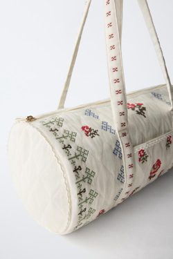 ZARA СУМКА С ВЫШИВКОЙ, ЭКРЮ