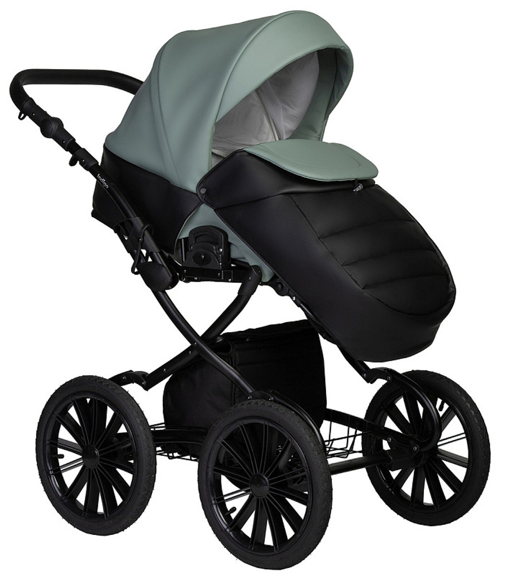 Детская коляска Indigo Mio Eco Plus 14 2 в 1 05 черная кожа+шалфей кожа