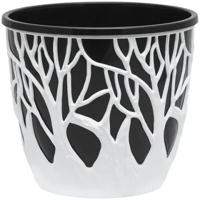 Кашпо для цветов пластиковое 3,5л d-19,5 см «Форест» Белый/Чёрный