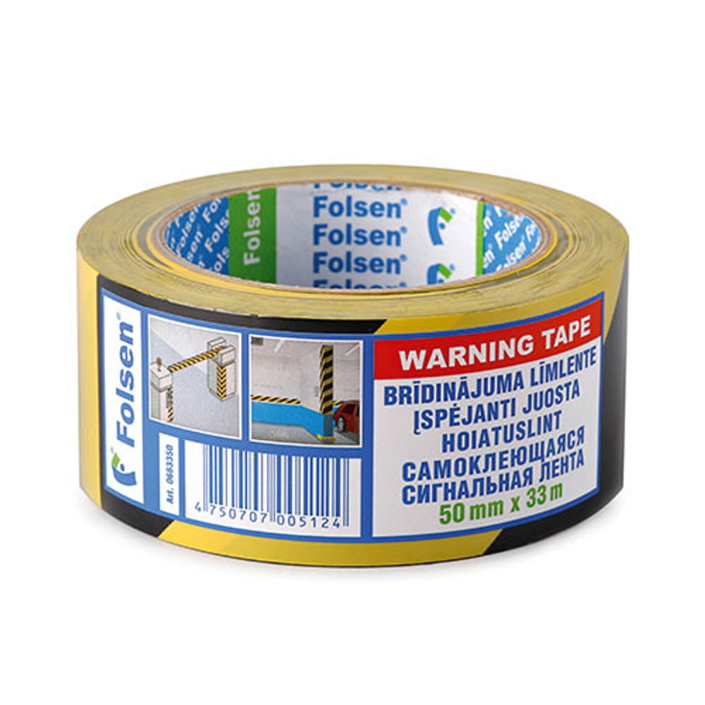 Сигнальная лента для разметки из ПВХ Folsen® 0663350, 50ммХ33м, жёлто-чёрная