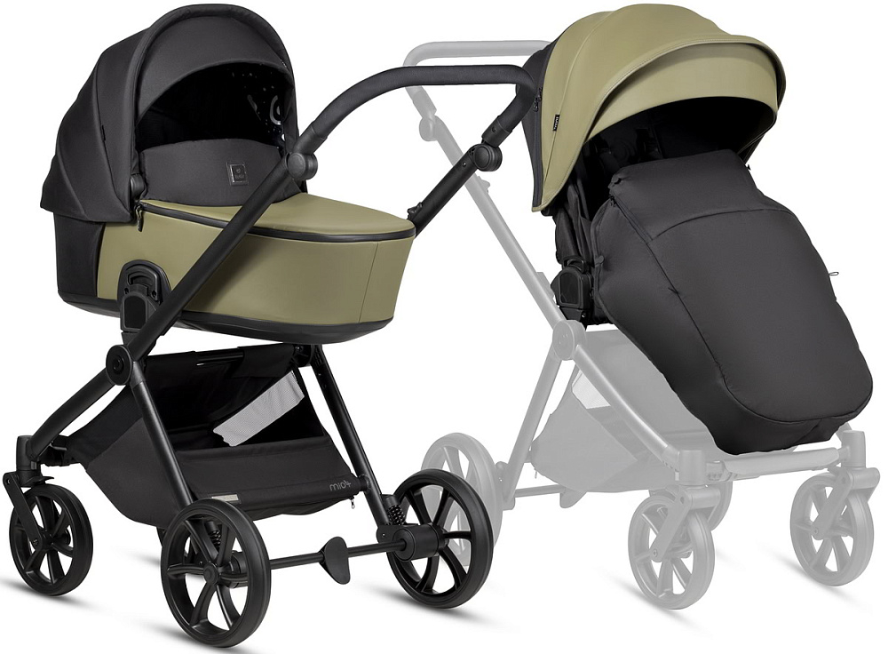Детская коляска Tutis Mio 3 Plus Leather New 4 в 1 с автокреслом Elo Lux EduSky Black и базой 1622025 Olive