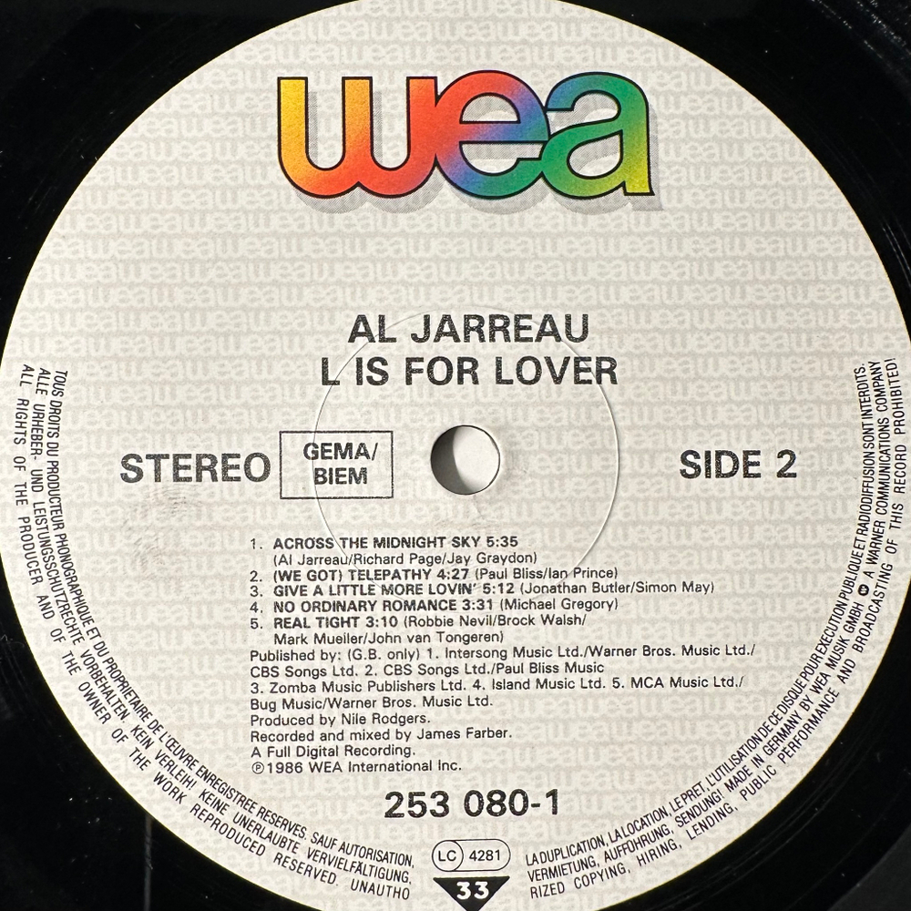 Al Jarreau - L Is For Lover (Германия 1986г.)