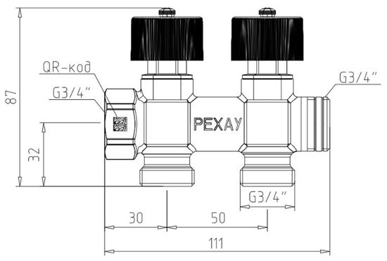 Распределительный коллектор Рехау 3/4"x3/4" - 2 отвода «евроконус» (арт. 11316443001)
