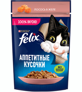 Феликс Аппетитные кусочки Лосось в Желе 75гр.