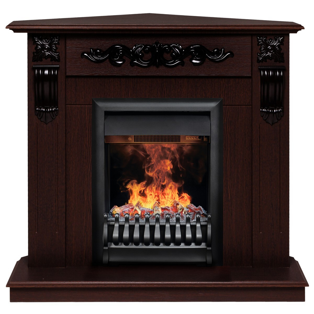 Электрокамин RealFlame Dominica Corner DN орех с очагом 3D Oregan