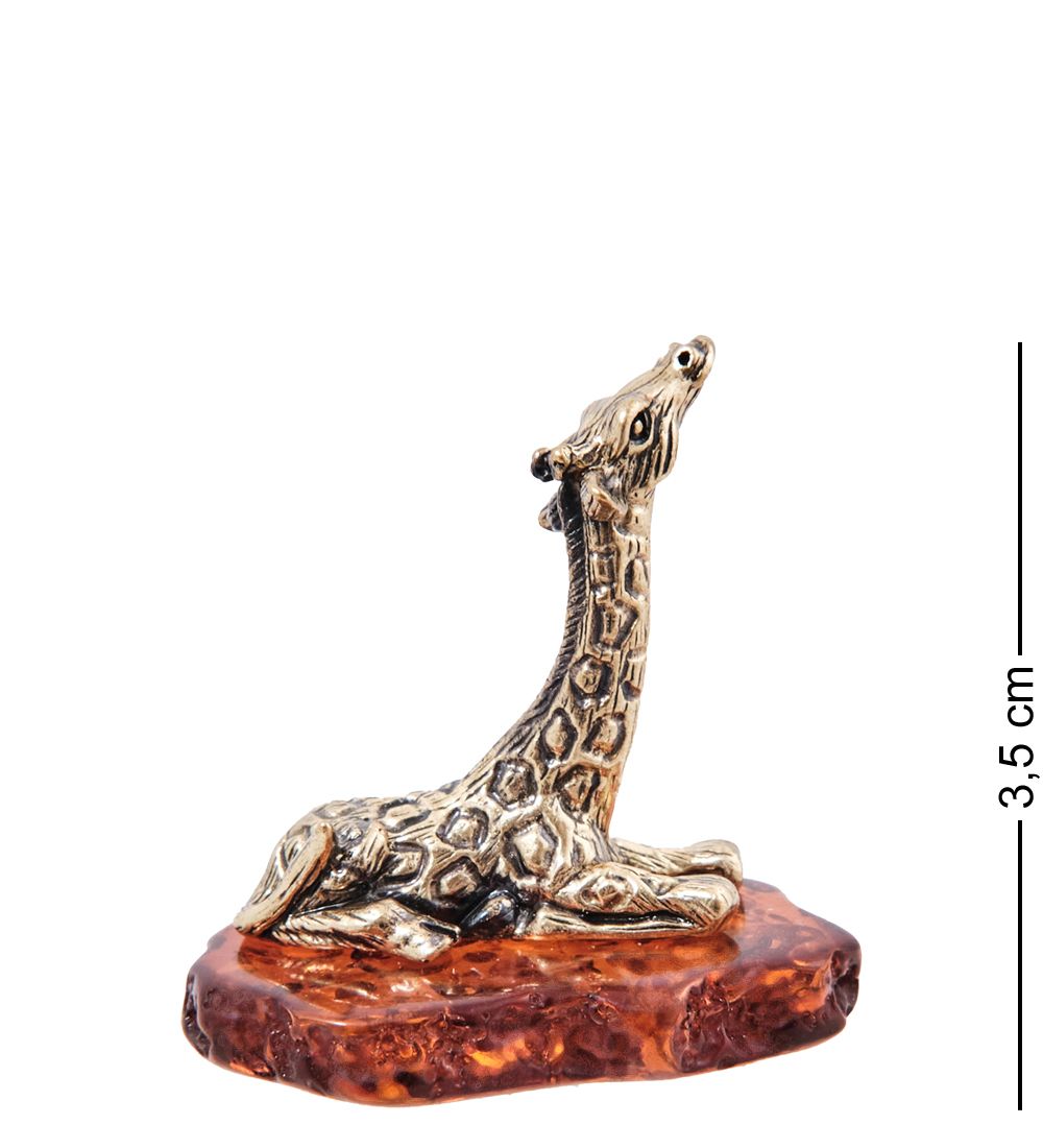 AM- 522 Фигурка «Жираф Масайский Малыш « (латунь, янтарь)