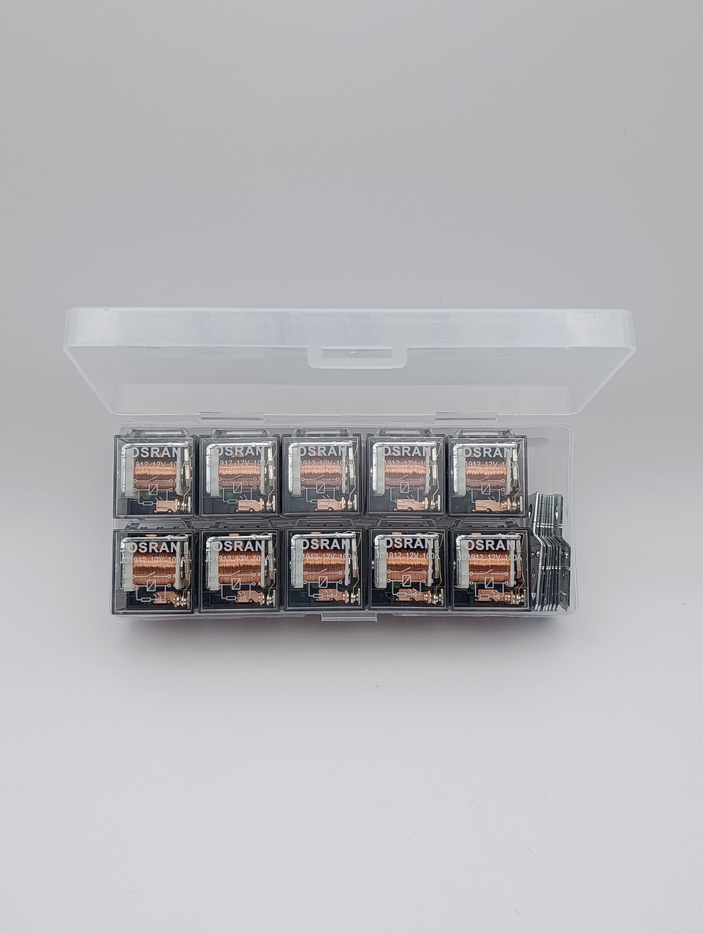 Реле универсальное автомобильное 12V 4 конта 100А с индикатором, с кронштейном, прозрачное