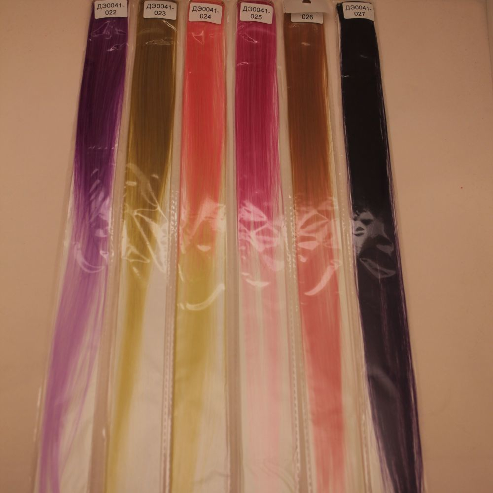 Прядь волос на заколке(искусственные), длина 50см, ширина 3,2см, цвет №014 градиент черный-дымный розовый (1уп = 5шт)