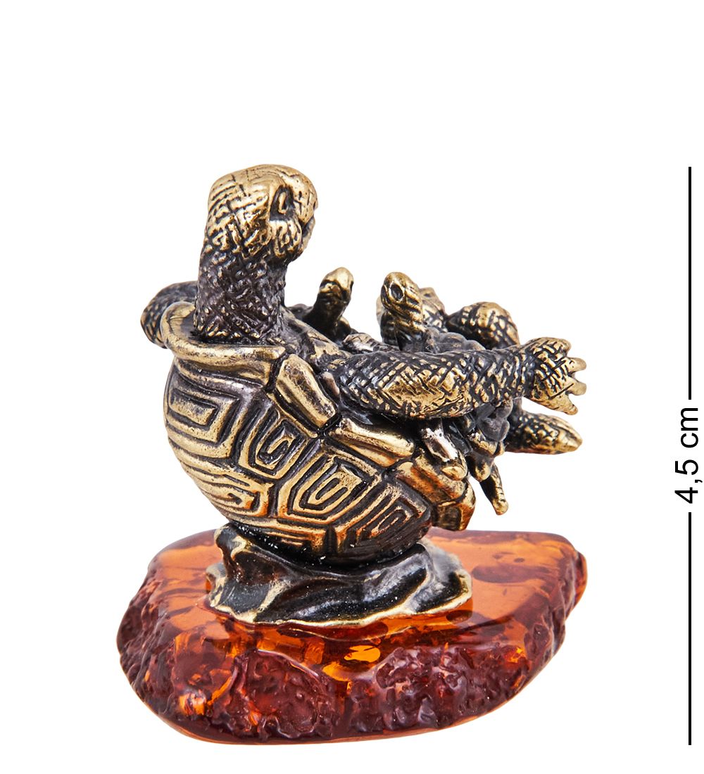 Народные промыслы AM-3719 Фигурка «Черепаха с малышами» (латунь, янтарь)
