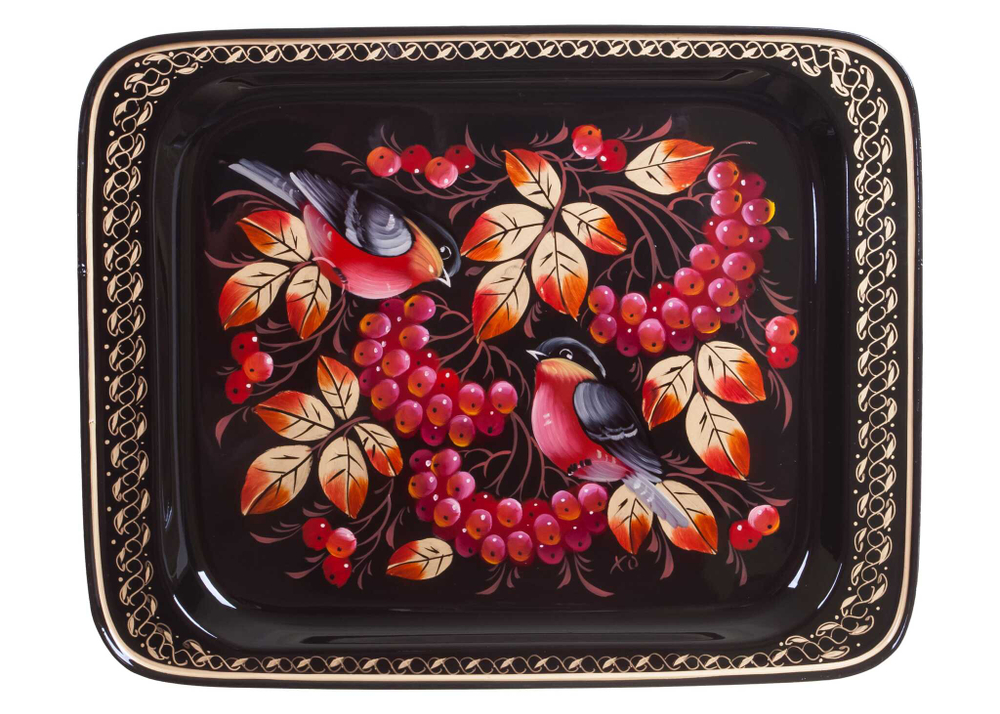 Жостовский поднос декоративный, размер 33х26 см (A13), металлический