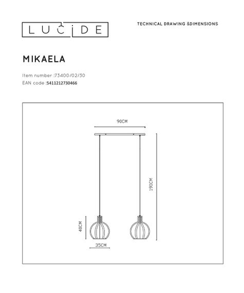 Подвесной светильник Lucide Mikaela 73400/02/30