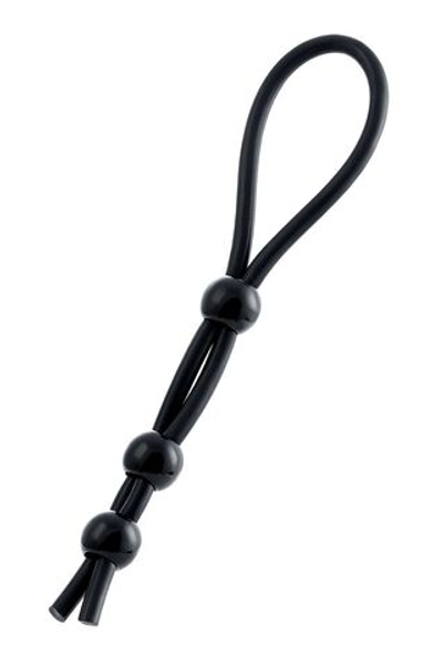 Черное лассо на пенис с тремя бусинами (Цвет: черный)