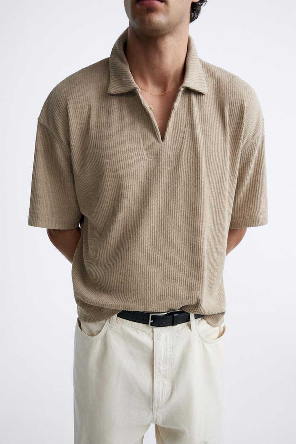 ZARA ПОЛО ИЗ РЕЛЬЕФНОЙ ТКАНИ, РЫЖЕВАТО-КОРИЧНЕВЫЙ