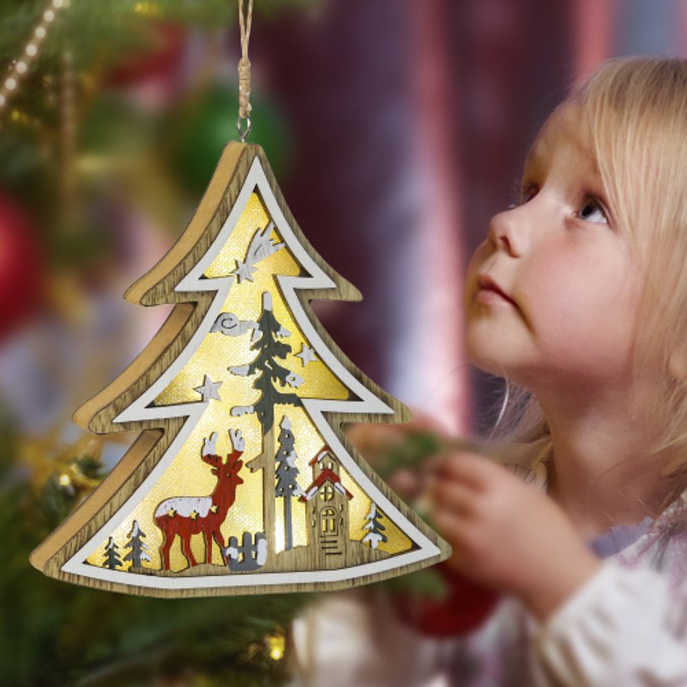 Светильник ЭРА ENGDS-17 новогодний светодиодный Ёлочка подвесной 14 см 3*ААА | Фигуры