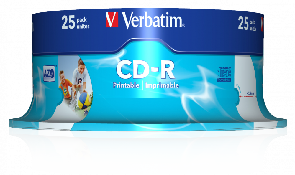 Оптический диск Verbatim CD-R 700MB 52X AZO Wide Inkjet Printable, Spindle, 25 шт