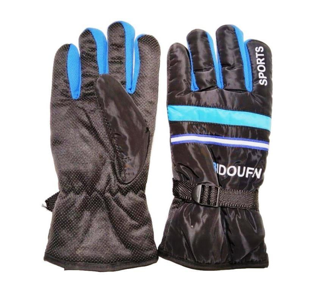 Перчатки зима черно-синие с отражателем