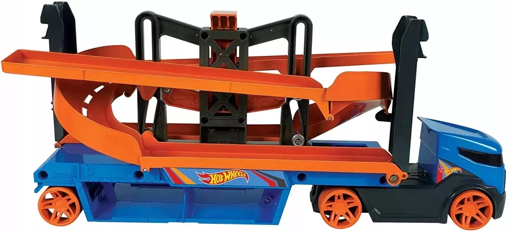 Грузовик-транспортер Гигант Hot Wheels Крутой спуск с тремя машиками