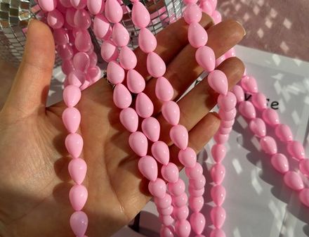 Нить бусин для украшений Капля 9,5х13,5мм, "Майорка-Сакура" (имитация)