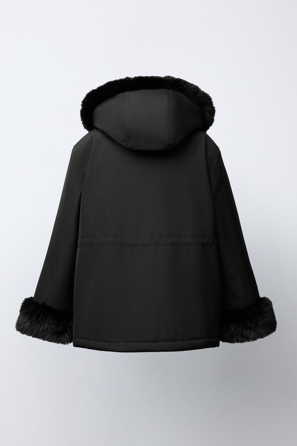 ZARA ПАРКА С КАПЮШОНОМ И ИСКУССТВЕННЫМ МЕХОМ, ЧЕРНЫЙ