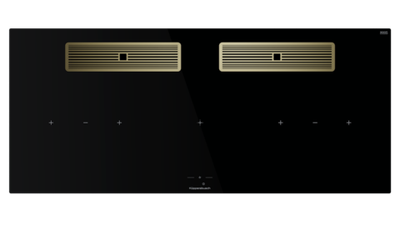 Индукционная варочная поверхность с вытяжкой Kuppersbusch с чёрными ручками KMI 12850.0 SR-S Gold