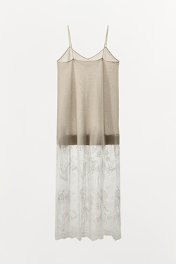 ZARA ТРИКОТАЖНОЕ ПЛАТЬЕ С КРУЖЕВОМ, ЖЕЛТОВАТО-БЕЛЫЙ