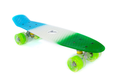 Скейтборд TRIX мини 22" 56 см , пластик, подвеска-алюм., колеса светящиеся PU 45х60 мм голубые, ABEC 7, зел/бел/голуб.
