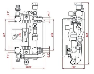 Насосно-смесительный узел Rommer RDG-0120-008000 с термоголовкой, перепускным клапаном и байпасом