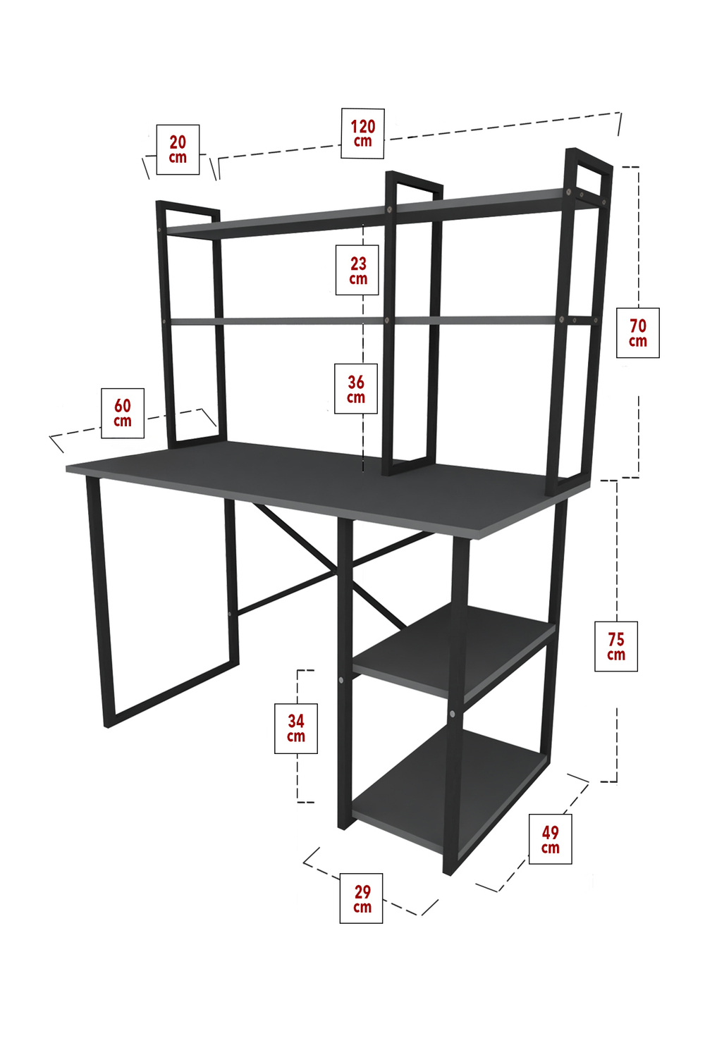 Стол письменный с настольной полкой 120х60 - антрацит