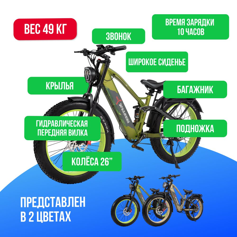 Электровелосипед Yokamura Dyna 2500W (52V/30Ah) - Military Green фото №4