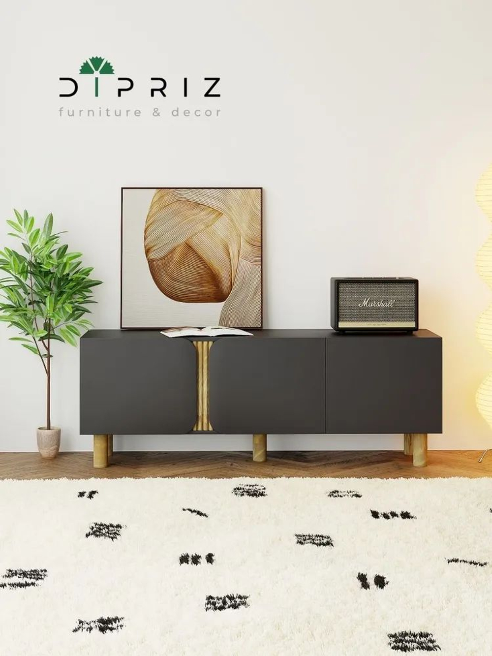 Тумба под телевизор, 150х40х55, Ола, напольная, в прихожую, графит / сосна, Dipriz