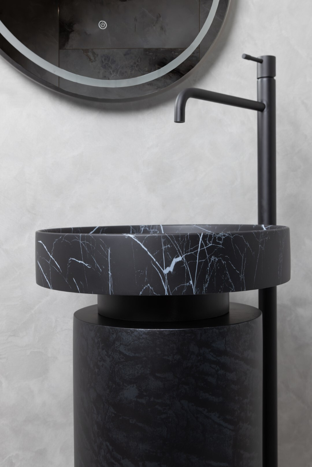 Boheme Раковина накладная Corian 400*130 Nero Marquina + Пьедестал для раковины Corian 300*720 Black Wood