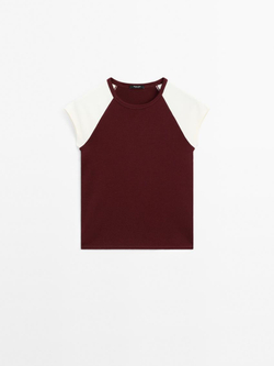 Massimo Dutti Хлопковый топ в рубчик без рукавов, гранатовый