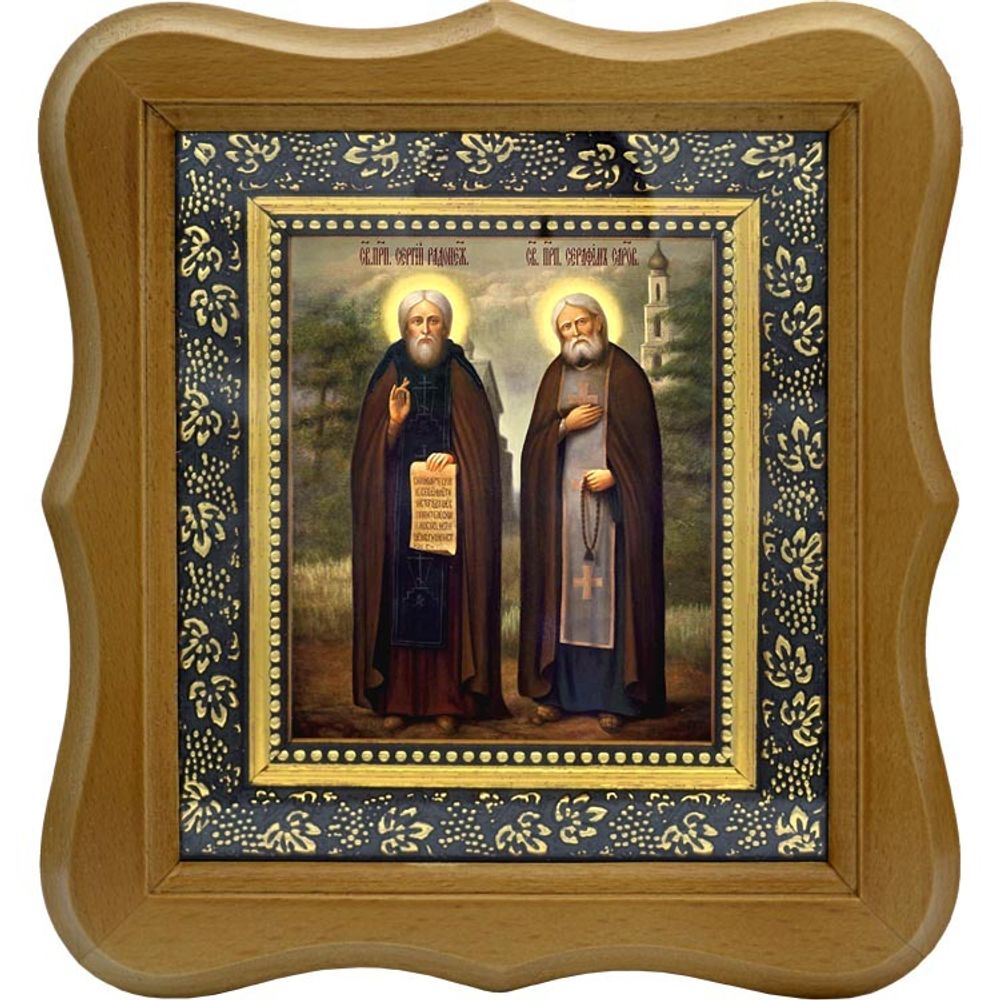 Сергий Радонежский и Серафим Саровский Святые преподобные чудотворцы. Икона на холсте.