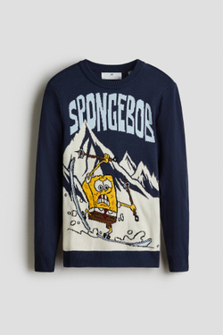 H&M Жаккардовый вязаный свитер, темно-синий