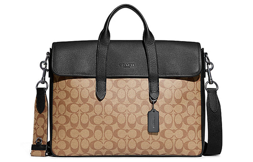 COACH Sullivan Coated Canvas With Pebbled Leather Portable Crossbody Briefcase Large Men"s Brown & Black