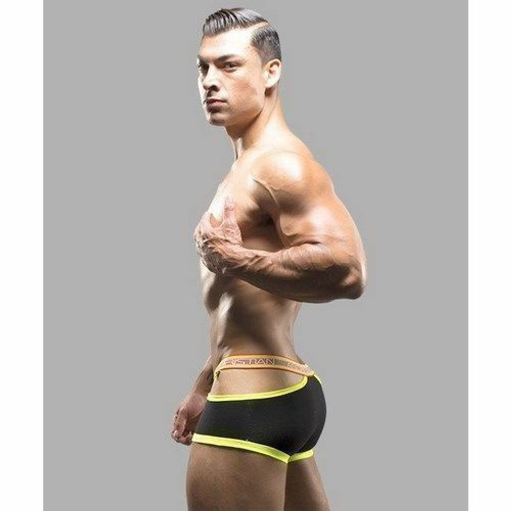 Мужские трусы боксеры черные с вырезами по бокам Andrew Christian Glow Elastic Push Boxers BLACK