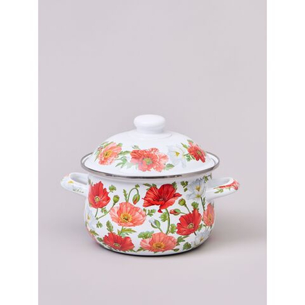 КАСТРЮЛЯ AGNESS ЭМАЛИРОВАННАЯ С ЭМАЛ.КРЫШКОЙ СЕРИЯ "МАКИ", 2.0 Л, 18*11 СМ